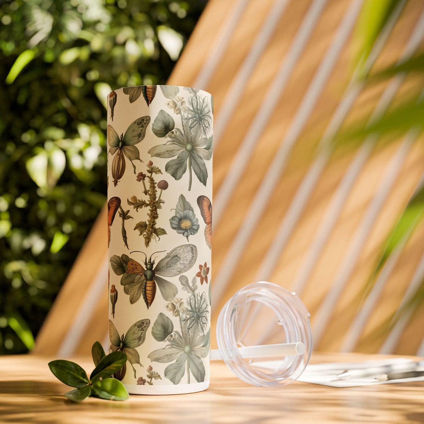 Botanical Floral Skinny Tumbler with Straw - 20oz Insulated Drinkware