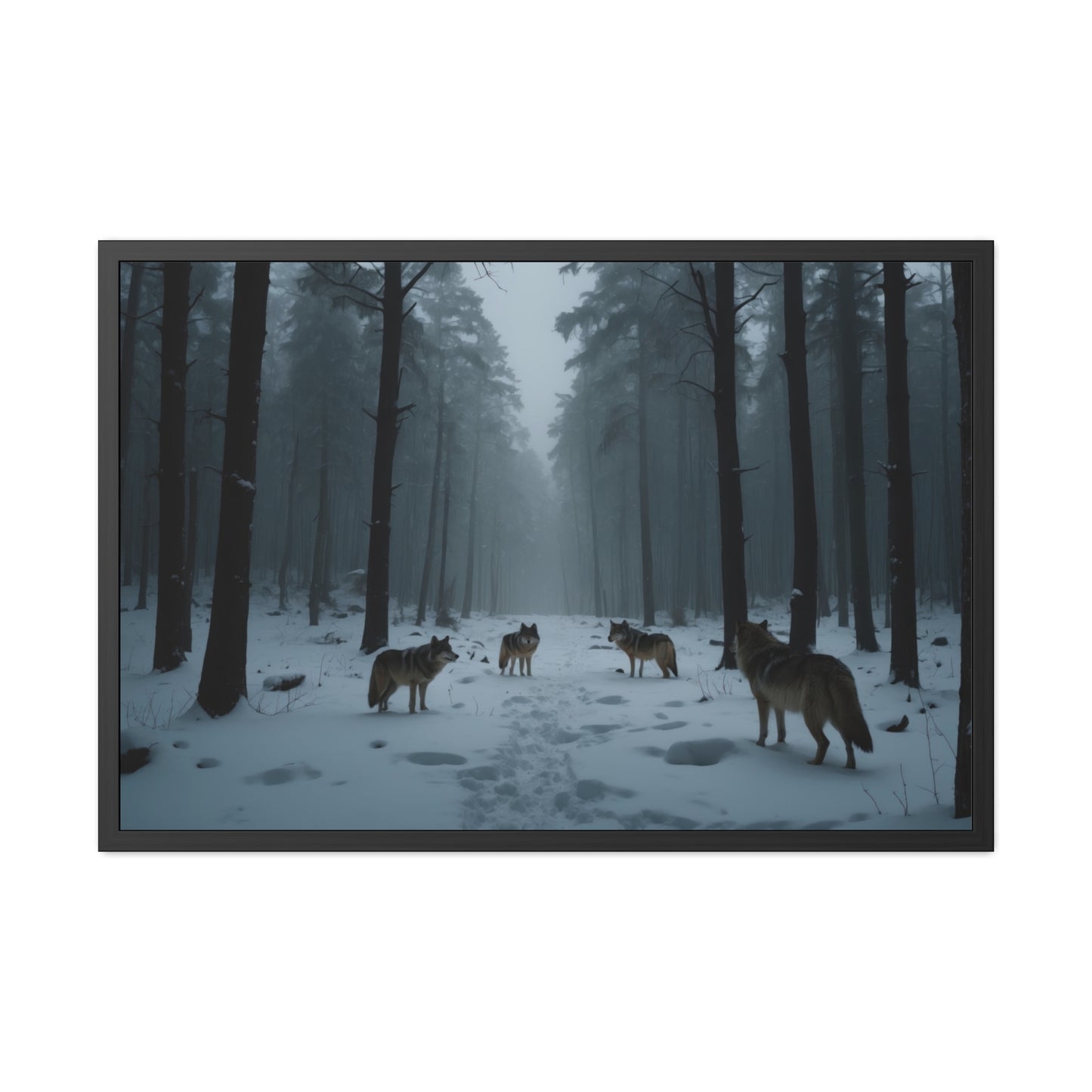 Art Print Wolves in Snowy Forest Framed Posters | #001 -Modern Wall Art for Home or Office Decor