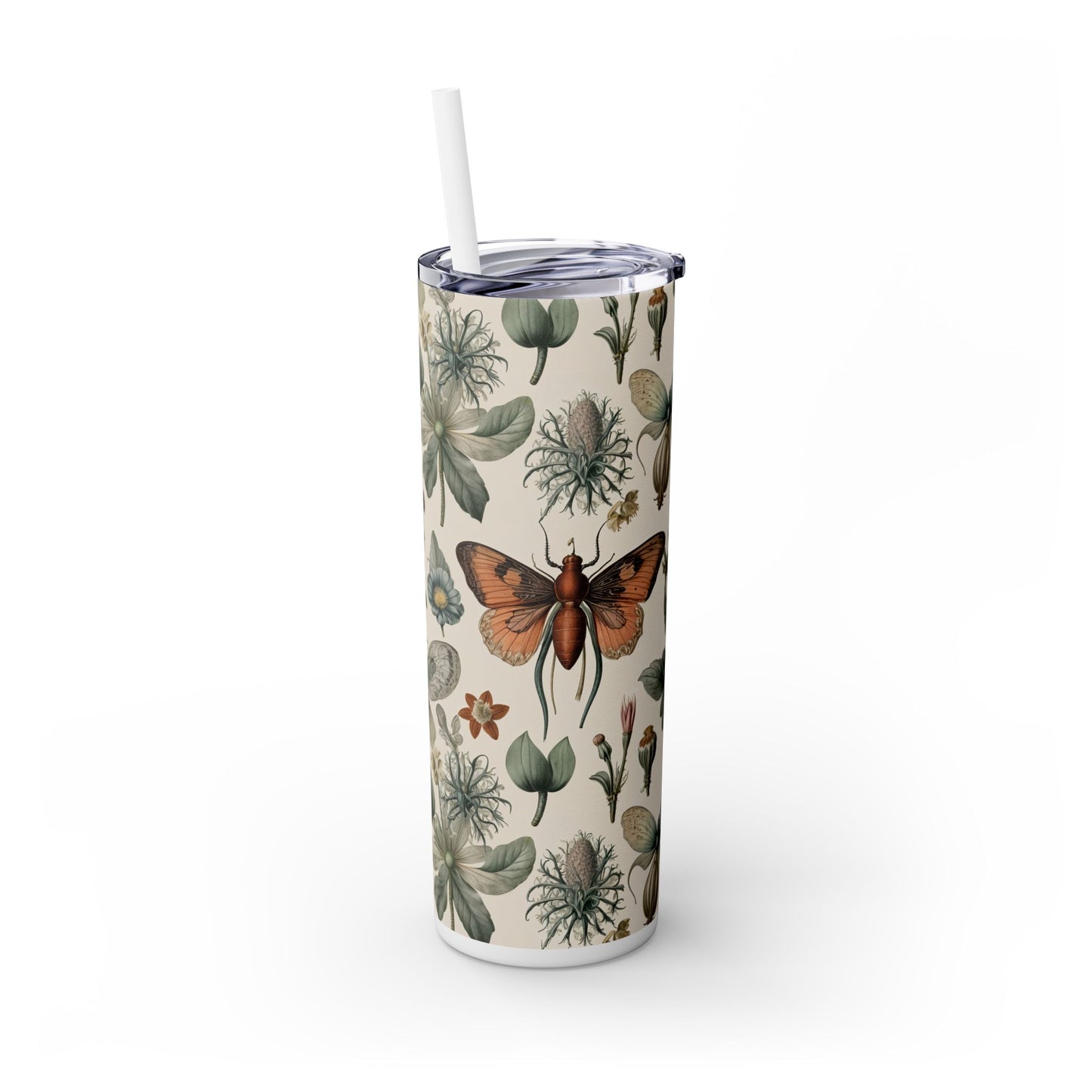 Botanical Floral Skinny Tumbler with Straw - 20oz Insulated Drinkware