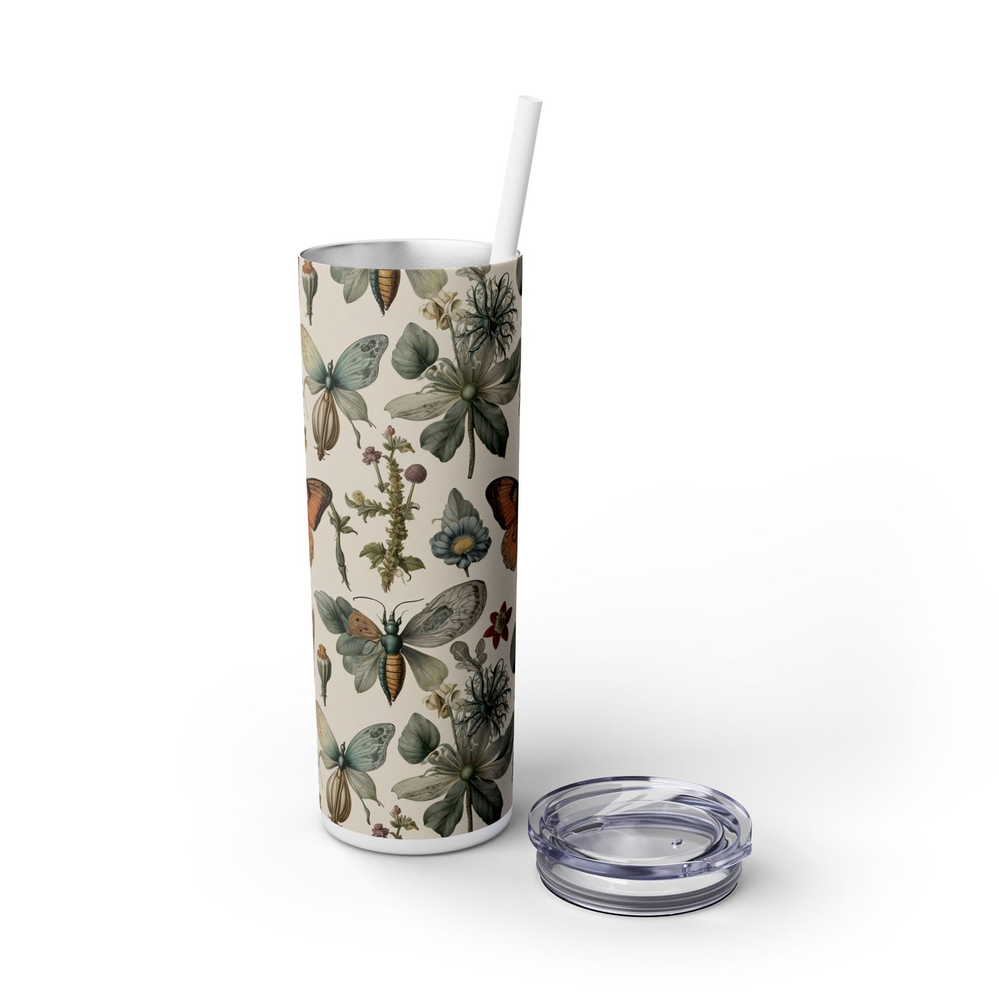 Botanical Floral Skinny Tumbler with Straw - 20oz Insulated Drinkware