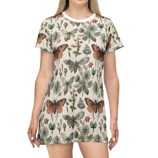 Botanical Butterfly T-Shirt Dress - Stylish Floral Print for Nature Lovers