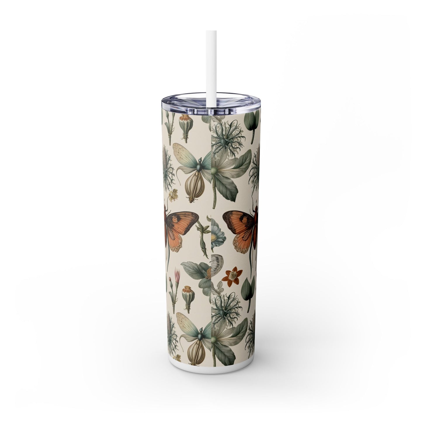 Botanical Floral Skinny Tumbler with Straw - 20oz Insulated Drinkware