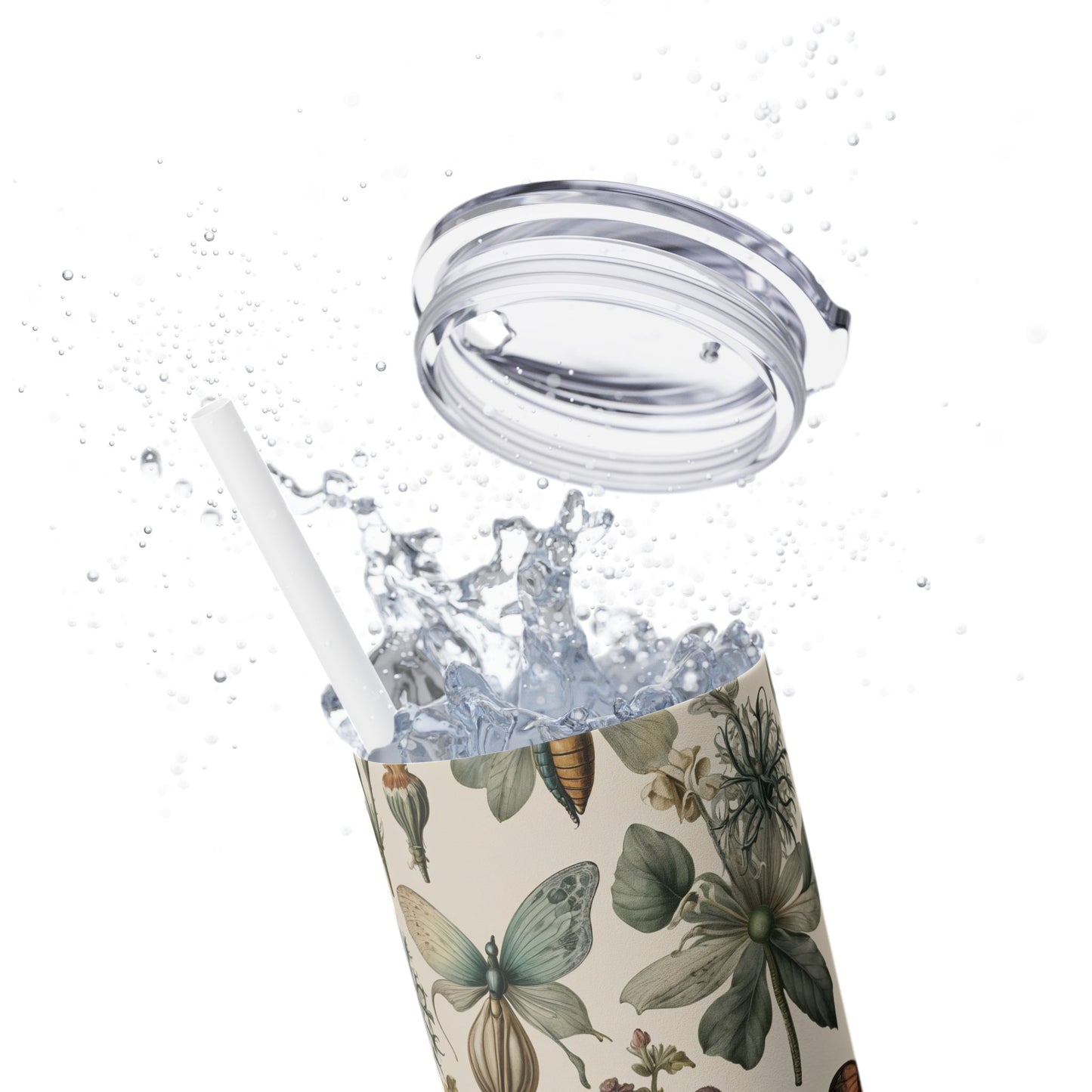 Botanical Floral Skinny Tumbler with Straw - 20oz Insulated Drinkware