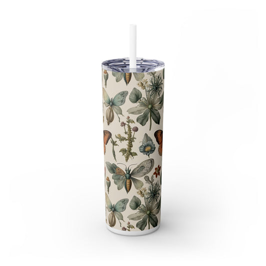 Botanical Floral Skinny Tumbler with Straw - 20oz Insulated Drinkware